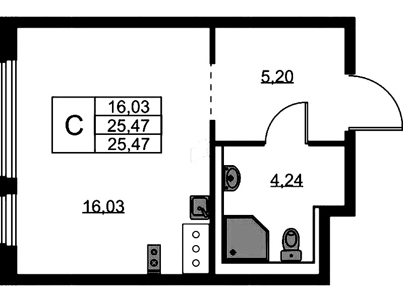 Квартира студия 25.47 м², 11/11 эт., ЖК «Новое Колпино»